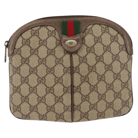 GUCCI GG Supreme Web Sherry Line Bag PVC Beige Gold 904 02 047 Auth 146714 - Picture 2 of 16